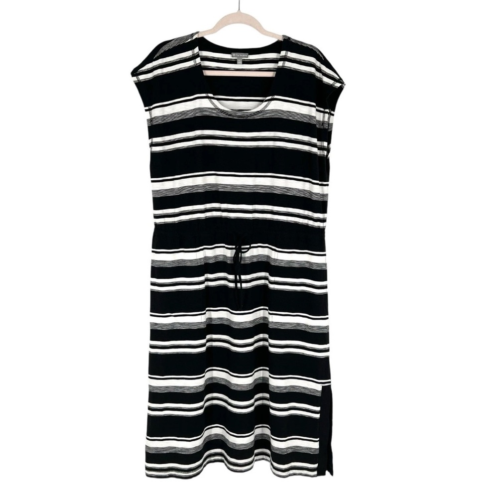 Talbots Knit Dress Womens Size XL P Black White Stripe Stretch Cotton Modal